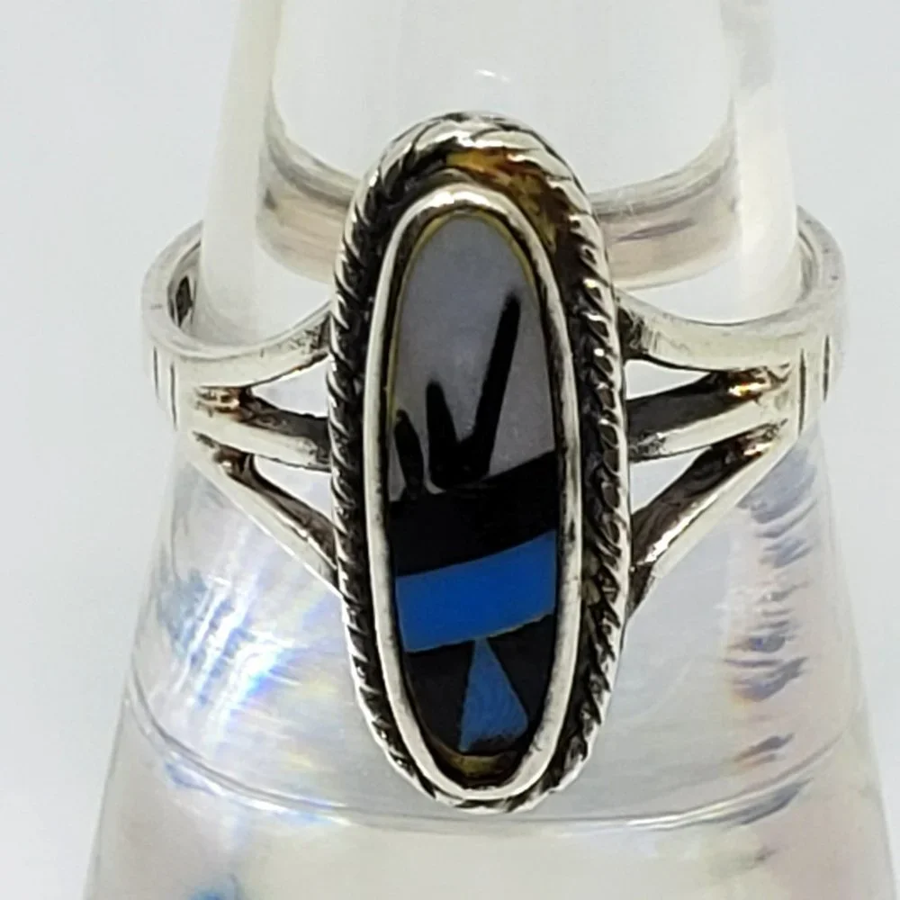 Vintage Southwest Style Abalone Shell Oval Setting in Sterling Silver Ring